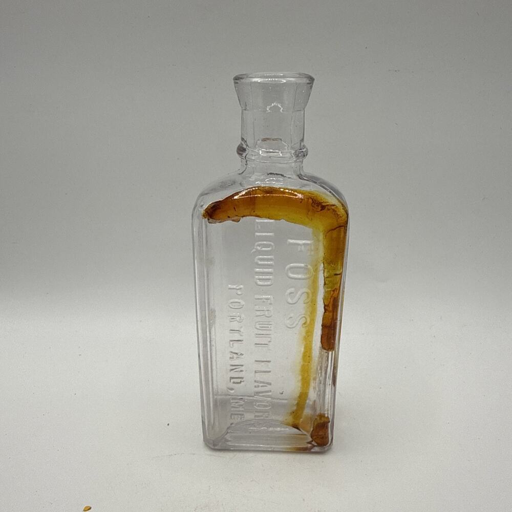Foss Liquid Fruit Flavors Portland Maine Old Antique Vintage Glass Bottle 5 Inch